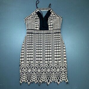 Herlyn Tank Dress Women's XL Black Beige Lace Halter Cocktail Party Sleeveless
